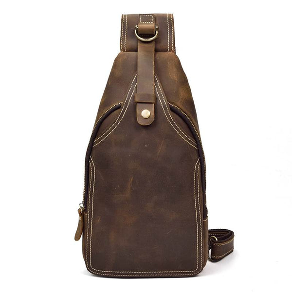 Genuine Leather Cool Chest Bag Sling Bag Crossbody Bag Travel Bag Hiking Bag For Mens