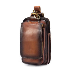 Oiled Brown Leather Cell Phone Retro Belt Pouch for Men Waist Bags BELT BAG For Men