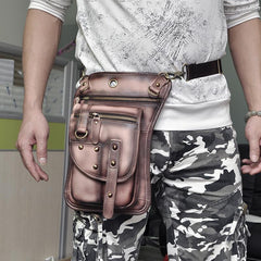 Cool Leather Brown Men's Biker Drop Leg Bag Belt Pouch Black Waist Bag Side Bag For Men