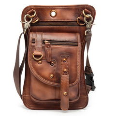 Cool Leather Brown Men's Biker Drop Leg Bag Belt Pouch Black Waist Bag Side Bag For Men