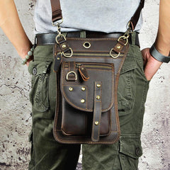 Cool Leather Brown Men's Biker Drop Leg Bag Belt Pouch Black Waist Bag Side Bag For Men
