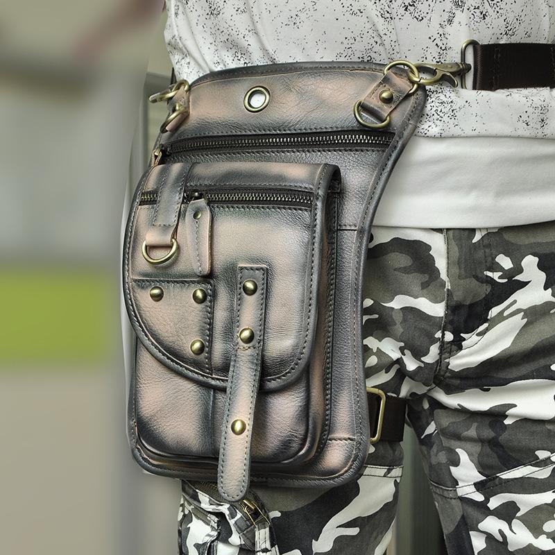 Cool Leather Brown Men s Biker Drop Leg Bag Belt Pouch Black Waist Bag iChainWallets