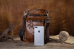 Cool Leather Brown Men's Biker Drop Leg Bag Belt Pouch Black Waist Bag Side Bag For Men
