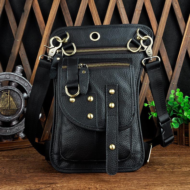 Cool Leather Brown Men s Biker Drop Leg Bag Belt Pouch Black Waist