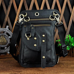 Cool Leather Brown Men's Biker Drop Leg Bag Belt Pouch Black Waist Bag Side Bag For Men