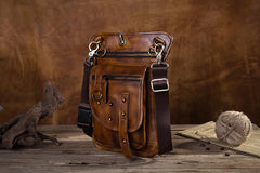 Cool Leather Brown Men's Biker Drop Leg Bag Belt Pouch Black Waist Bag Side Bag For Men