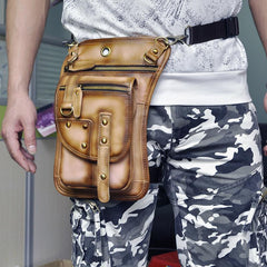 Cool Leather Brown Men's Biker Drop Leg Bag Belt Pouch Black Waist Bag Side Bag For Men