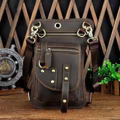 Cool Leather Brown Men's Biker Drop Leg Bag Belt Pouch Black Waist Bag Side Bag For Men