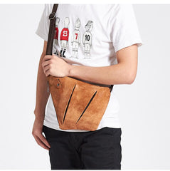 Cool Leather Brown Men's Sling Bag Chest Bag Black Crossbody Backpack For Men