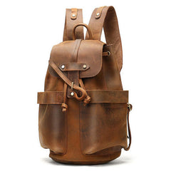 Vintage Leather Men's Barrel Backpack Travel Backpack Brown College Backpack For Men