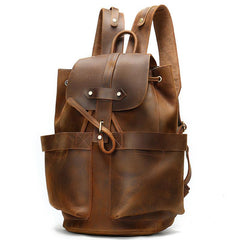Vintage Leather Men's Barrel Backpack Travel Backpack Brown College Backpack For Men