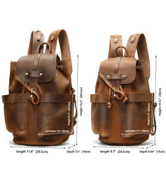Vintage Leather Men's Barrel Backpack Travel Backpack Brown College Backpack For Men