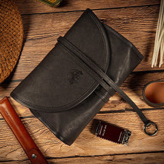 Black Leather Tobacco Pipe Pouch, Pipe Rollup Bag, The Pipe Smoker's Full Set, Handmade Pipe Tobacco Case