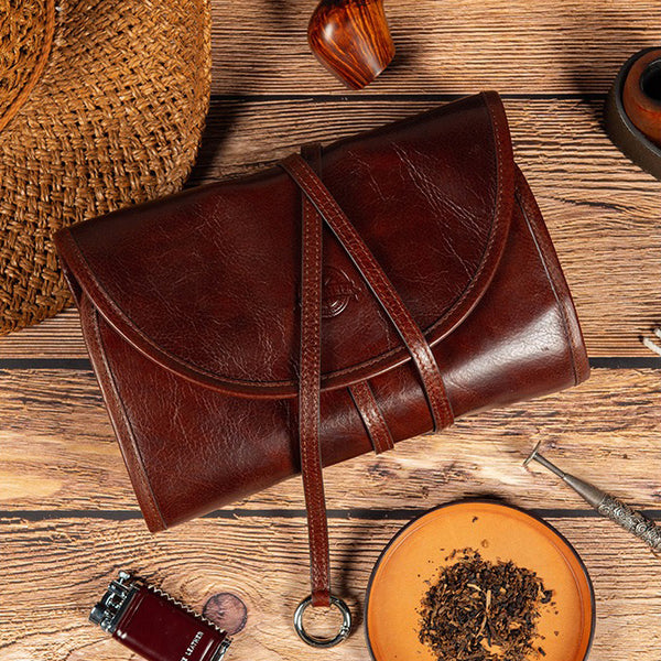 Genuine Leather Tobacco Pipe Pouch, Pipe Rollup Bag, The Pipe Smoker's Full Set, Handmade Pipe Tobacco Case