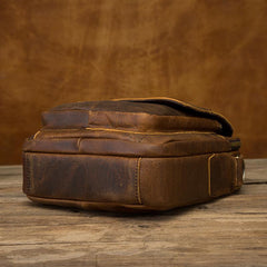 Vintage Brown Leather Mens Small Vertical Side Bags Shoulder Bags Messenger Bag For Men