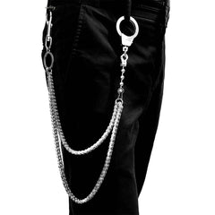 BADASS SILVER STAINLESS STEEL MENS Double CHAIN PANTS CHAIN WALLET CHAIN BIKER WALLET CHAIN FOR MEN
