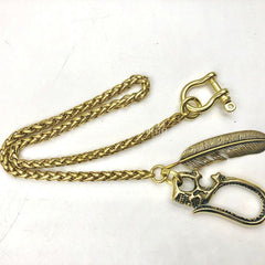 Cool SKull Brass Feather 19‘â€?Rock Wallet Chain Biker Pants Chain Jeans Chain Jean Chain for Men