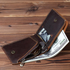 Vintage Leather Mens Small Bifold Wallet billfold Wallet Front Pocket Wallets for Men