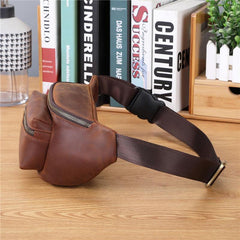 Brown MENS LEATHER FANNY PACK BUMBAG Hip Pack Brown Leather WAIST BAGS for Men