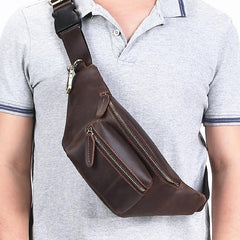 Brown MENS LEATHER FANNY PACK BUMBAG Hip Pack Brown Leather WAIST BAGS for Men