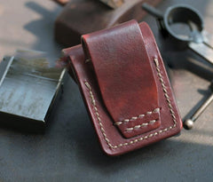 Red Brown Handmade Leather Mens Zippo Lighter Case With Belt Loop Cool Standard Zippo Lighter Holders For Men