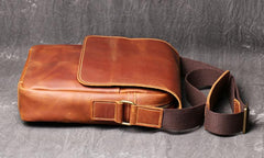 Best Brown Leather Men's Vertical Side Bag Brown Courier Bag Vertical Messenger Bag For Men