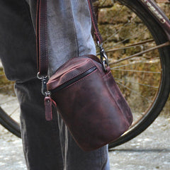 Leather Men's Brown Small Shoulder Bag Mini Side Bag Phone Messenger Bag For Men
