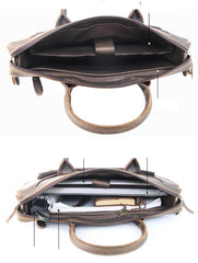Vintage Black Mens Leather Briefcases Work Handbag Black 14'' Computer Briefcases For Men