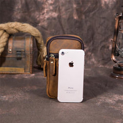 Brown Leather Cell Phone HOLSTER Arm Pouches for Men Arm Bags Arm HOLSTER For Men