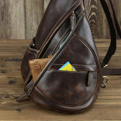Brown Leather Men's Sling Bag Chest Bag Vintage One shoulder Backpack For Men