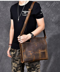 Retro Brown Leather Mens Business Clutch Bag Side Bag Handbag Small Messenger Bag For Men