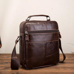 Cool Brown Leather Men's Small Vertical Messenger Bag Brown Small Side Bag For Men