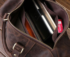 Retro Dark Brown Leather Mens Overnight Bag Duffle Bag Travel Bag Weekender Bag for Men