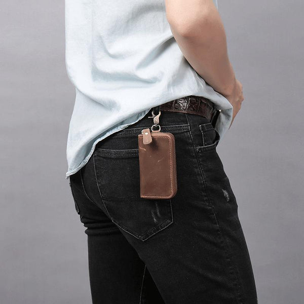 Cool Fashion Leather Men's Car Key Wallet Zipper Key Holder For Men