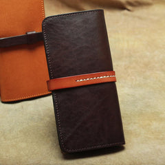 Vintage Leather Men's Bifold Long Wallet Black Brown Blue Long Wallet For Men