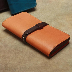 Vintage Leather Men's Bifold Long Wallet Black Brown Blue Long Wallet For Men