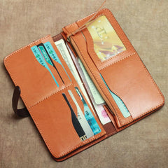 Vintage Leather Men's Bifold Long Wallet Black Brown Blue Long Wallet For Men
