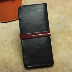 Vintage Leather Men's Bifold Long Wallet Black Brown Blue Long Wallet For Men
