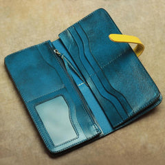 Vintage Leather Men's Bifold Long Wallet Black Brown Blue Long Wallet For Men
