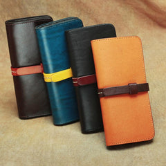 Vintage Leather Men's Bifold Long Wallet Black Brown Blue Long Wallet For Men