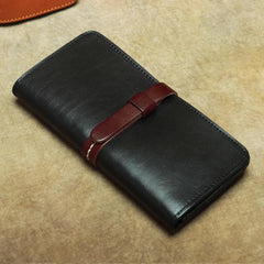 Vintage Leather Men's Bifold Long Wallet Black Brown Blue Long Wallet For Men