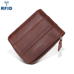 Fashion RFID Black Leather Men's Zipper Small Wallet Brown Zipper billfold Wallet For Men