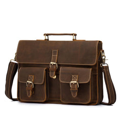 Vintage Brown Leather Men's Professional Briefcase 13‘’ Laptop Shoulder Briefcase For Men