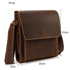 Vintage Brown  Leather Men's Small Side Bag Vertical Messenger Bag Tablet Bag For Men