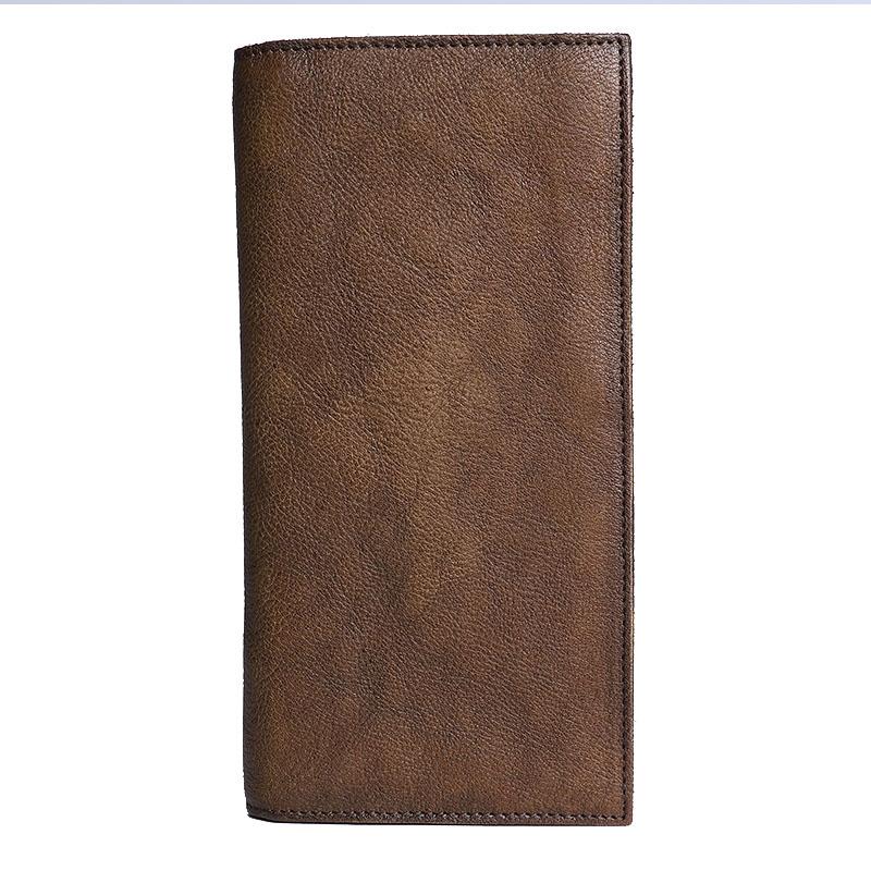 Vintage Leather Mens Brown Cool Long Wallet Long Bifold Clutch Card Wallet for Men