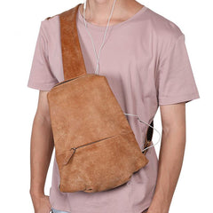Cool Brown Leather Mens Sling Bag Sling Shoulder Bag Chest Bag Sling Crossbody Bag For Men