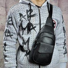 Fashion Black Leather Men's Sling Bag Chest Bag Brown One Shoulder Backpack For Men