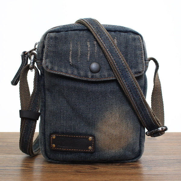 Denim Small Side Bag Mens Denim Vertical Phone Shoulder Bags Vintage Denim Mini Messenger Bag For Women