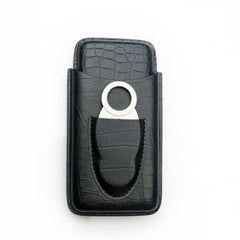 Top Black Leather Mens 3pcs Cigar Case With Cutter Best Leather Cigar Case for Men