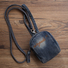Womens Denim Small Card Coin Purse Vintage Denim Mini Pouch with Lanyard for Women